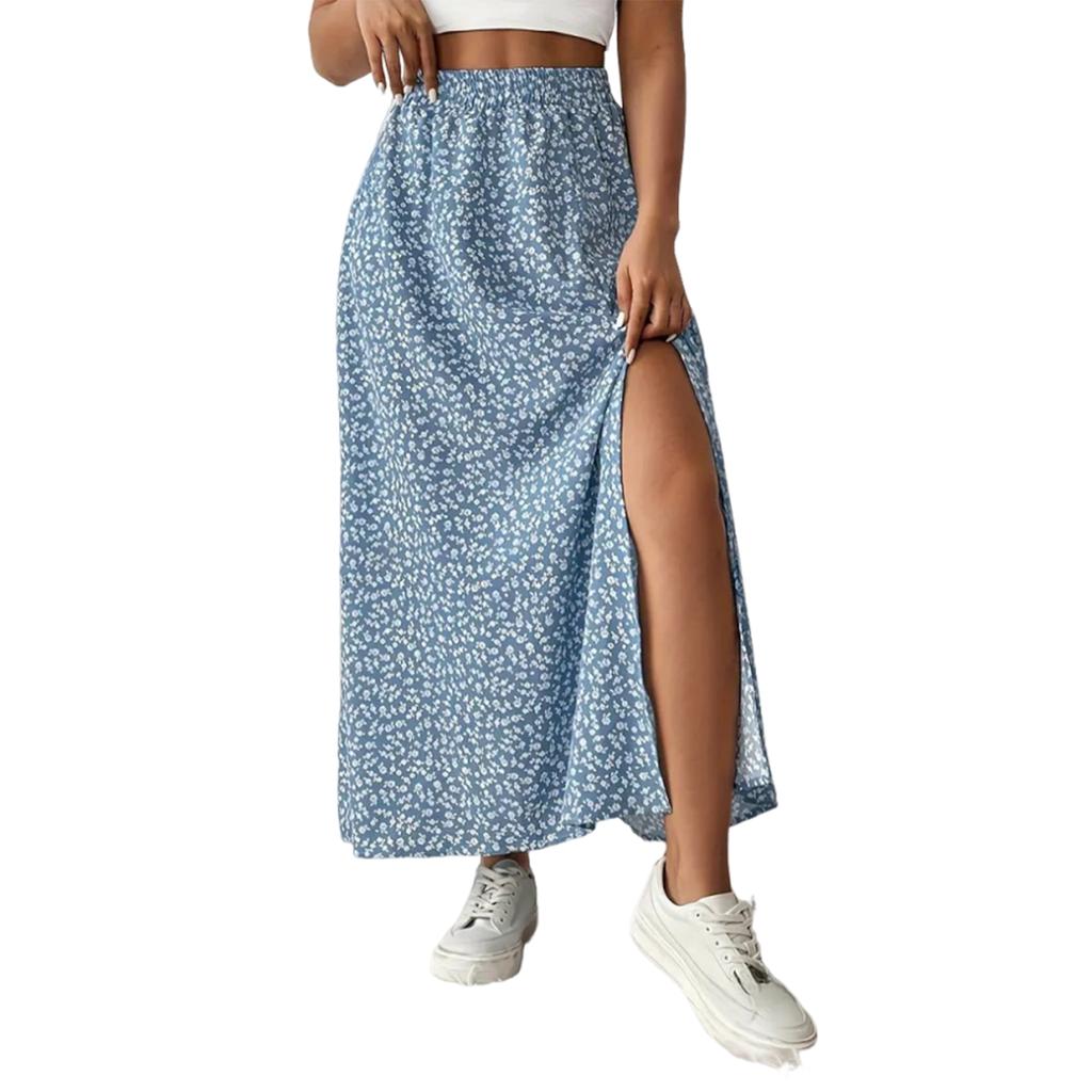 New Women's Fashionable Casual Printed Split Maxi Skirt