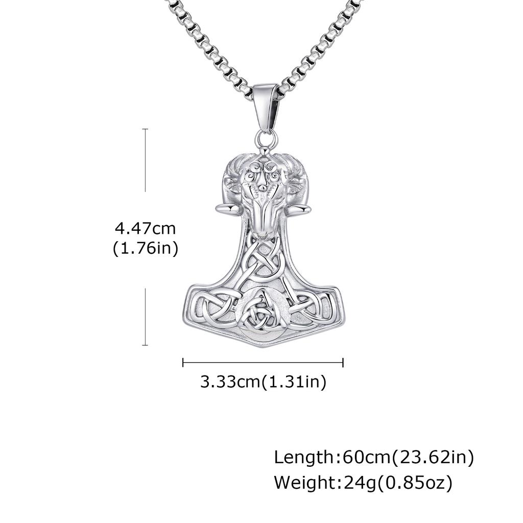 Stainless Steel Thor Hammer Necklace for Men, Viking Sheep Head Hammer Pendant,Vintage Punk Jewelry Gift