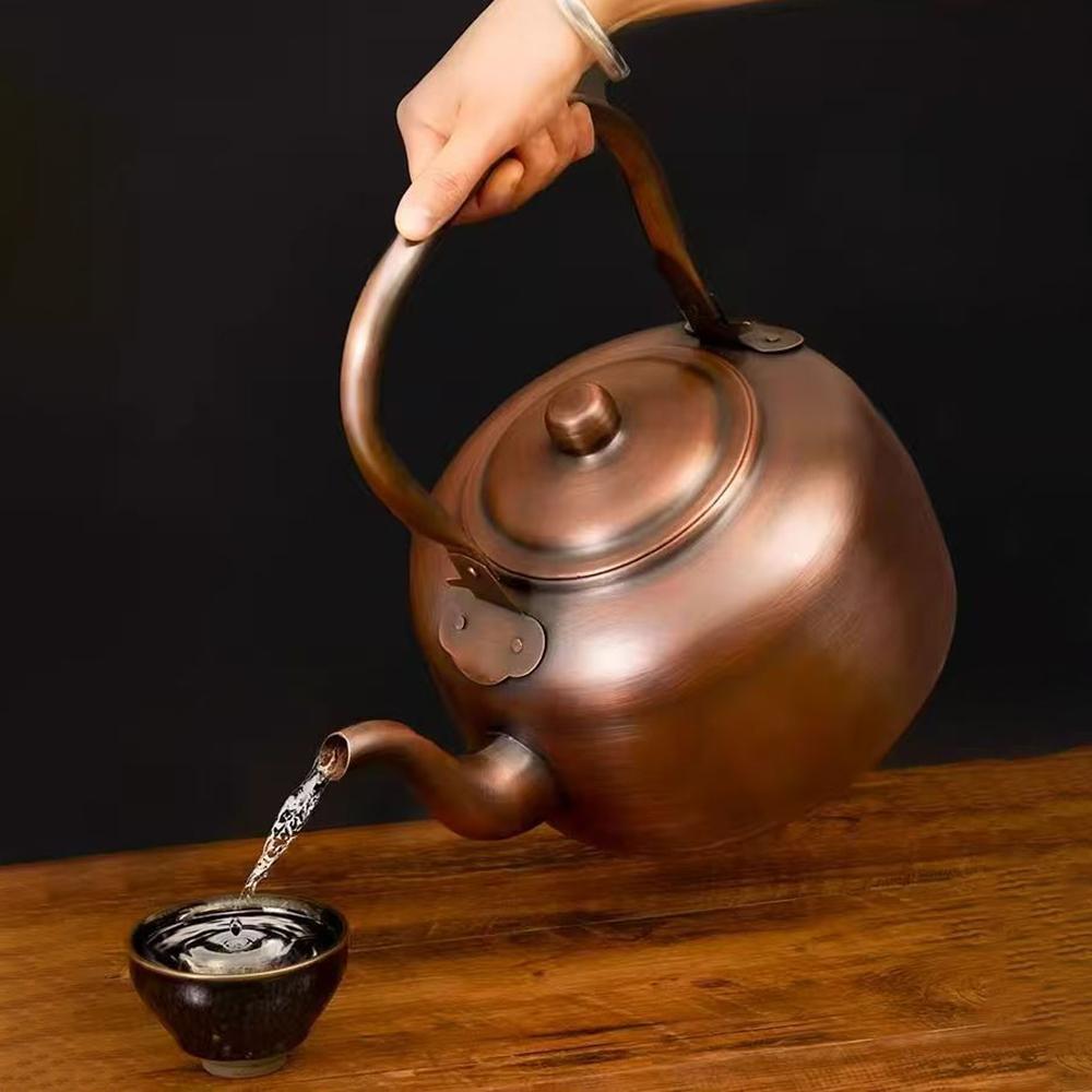 Bollitore in Rame Retrò, Pentola per Bollire l'Acqua in Rame Rosso, Bollitore da Cucina per Bollire il Tè, Aggiungere Pentola per Zuppa, Bollitore per Tè Salutare, 3L