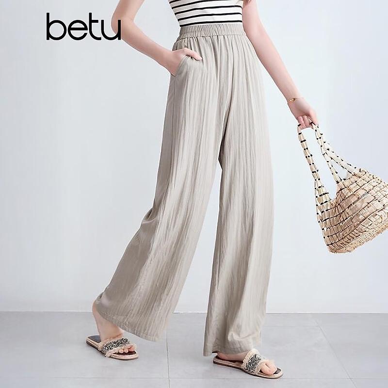 Betu Women s Summer Elastic Waist Wide-Leg Pants L
