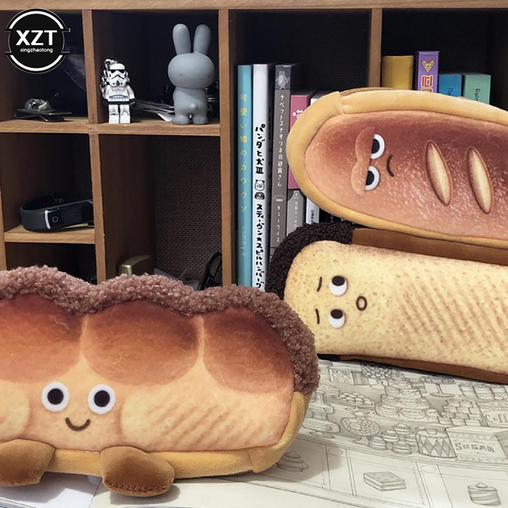 Cartoon Bread Pencil Case Plush Creative Pencil Bag School Stationery Bag Children Pen Case Prizes Gifts Student Pencil Cases