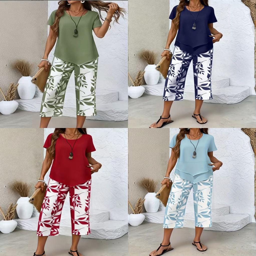 Geometric Pattern T Shirt Set With Stretch Polyester For Casual Summer Womens Fashion