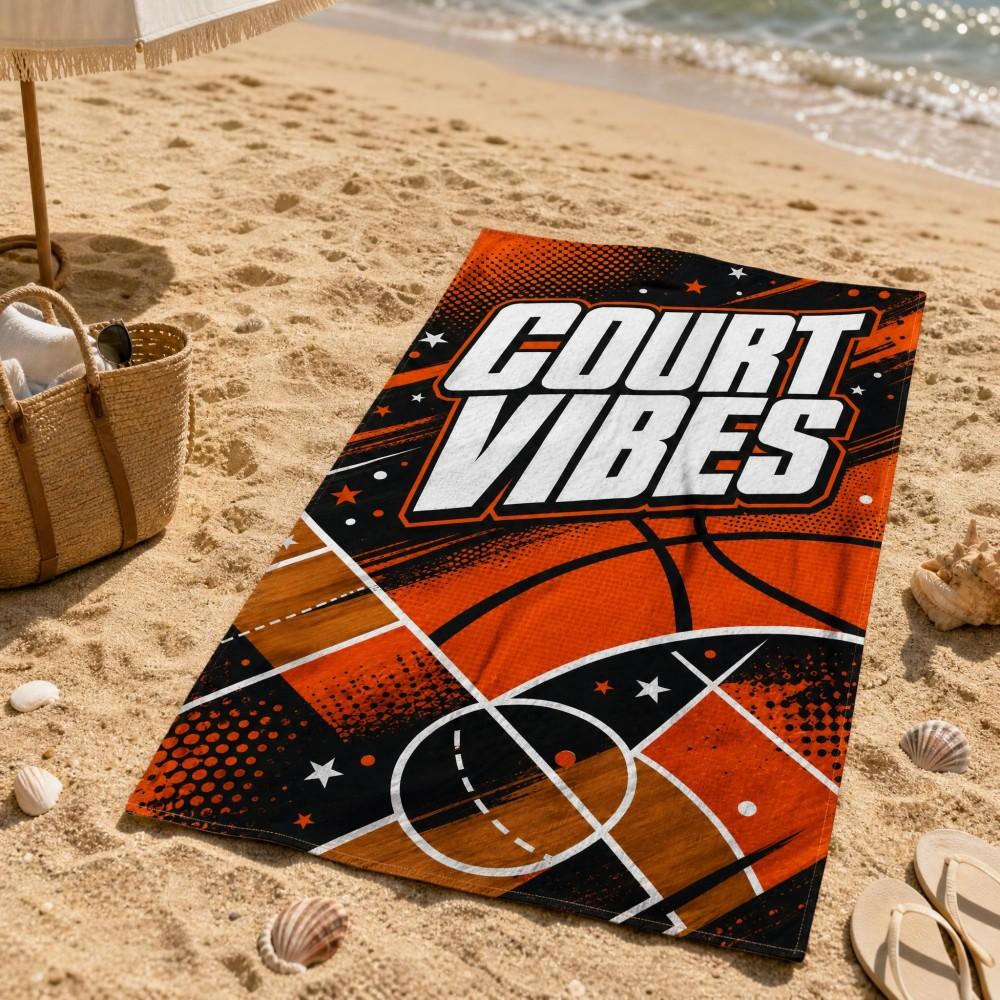 Basketball Beach Towel Court Vibes Sports Court Print Pool Towel Outdoor Travel Beach Accessory for Sports Lovers 60x100cm