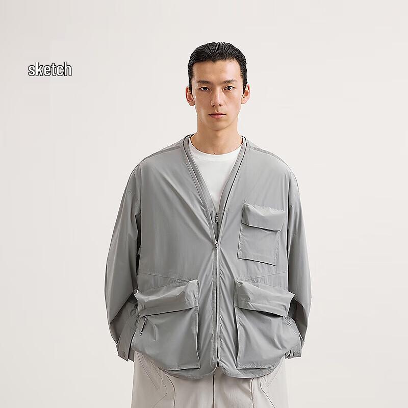 

LESSISM 2025 Summer Men s Collarless Long Sleeve Jacket M