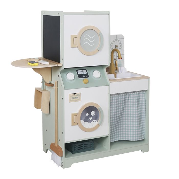 Machine à laver enfant en bois - GINGER HOME - 3 en 1 lave/sèche/évier - Tambour rotatif - Bois écologique