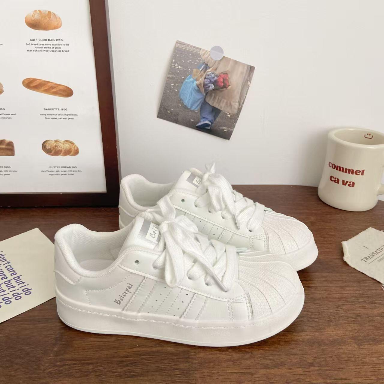 

Pink thick baseplate shoes women s shell head spring new niche low-top versatile sports little white shoes 40 білий