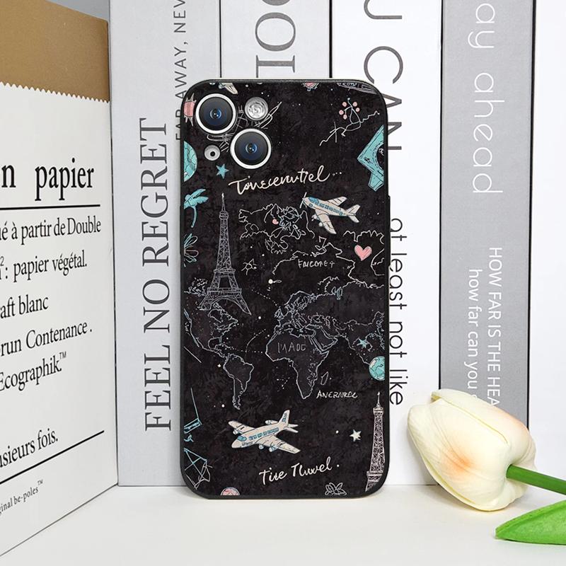 Fashion Planes World Map Travel Phone Case for IPhone 16 15 12 11 14 13 Pro Max 13 Mini 16e 7 8 14 Plus XR X XS SE2 Soft Covers