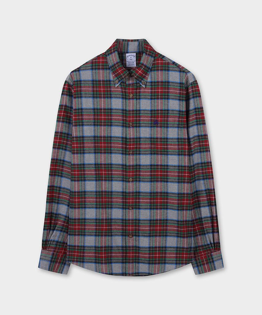 BROOKS BROTHERS Flannel Tartan Check Sport Shirt (Grey) (Bbthmf3576Wef)