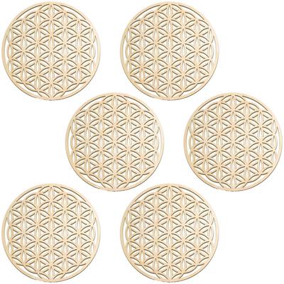 HAMILO Sacred Geometry Pattern Round Wooden Set of 6 Coasters,