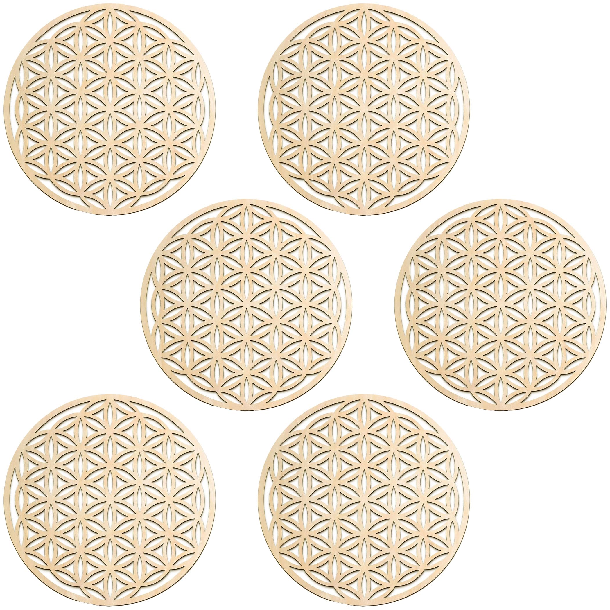 

HAMILO Sacred Geometry Pattern Round Wooden Set of 6 Coasters, бежевый