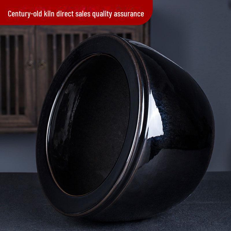 Large Black Gold Glazed Ceramic Pot for Flowers, Fortune Trees, or Lotus