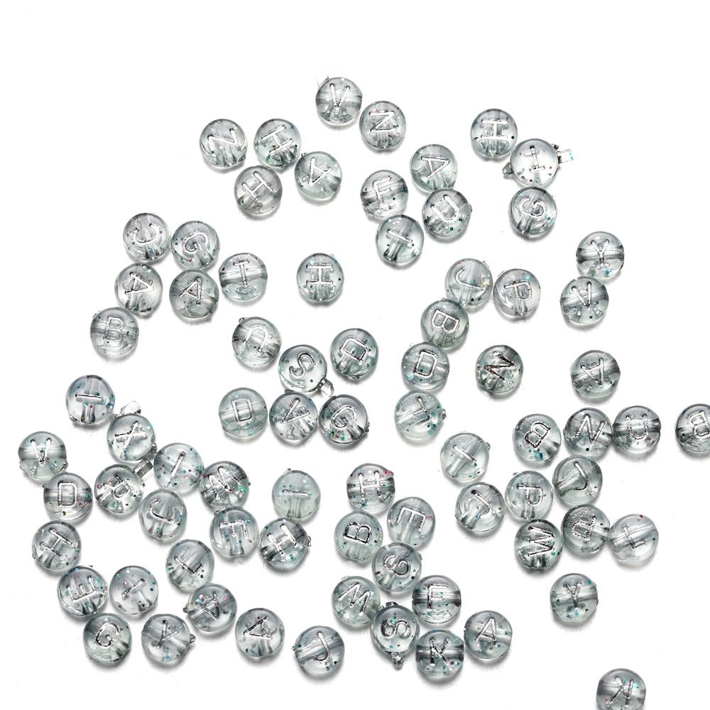100 Stück/Beutel 7mm Acryl Buchstabenperlen Alphabet Rund Flach Lose Perlen Handgefertigt Für DIY Armband Schmuckherstellung Zubehör