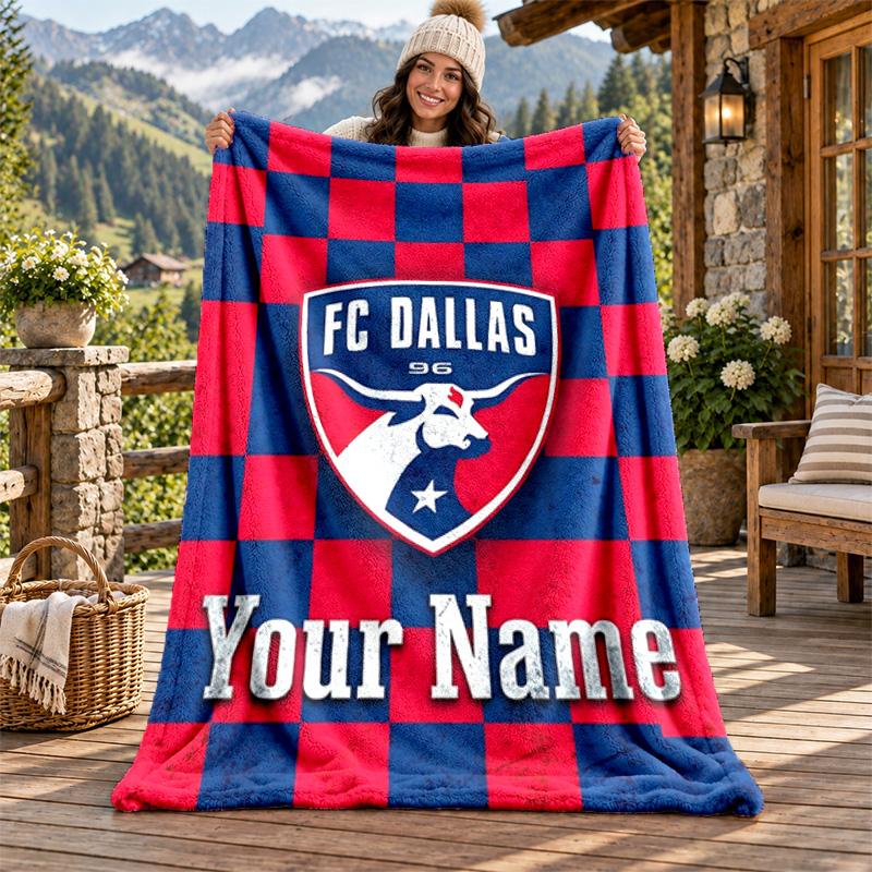 FC Dallas Custom Name Flannel Blanket Personalized Soft Warm Plush Throw Blanket Customized Gift for Family Friends