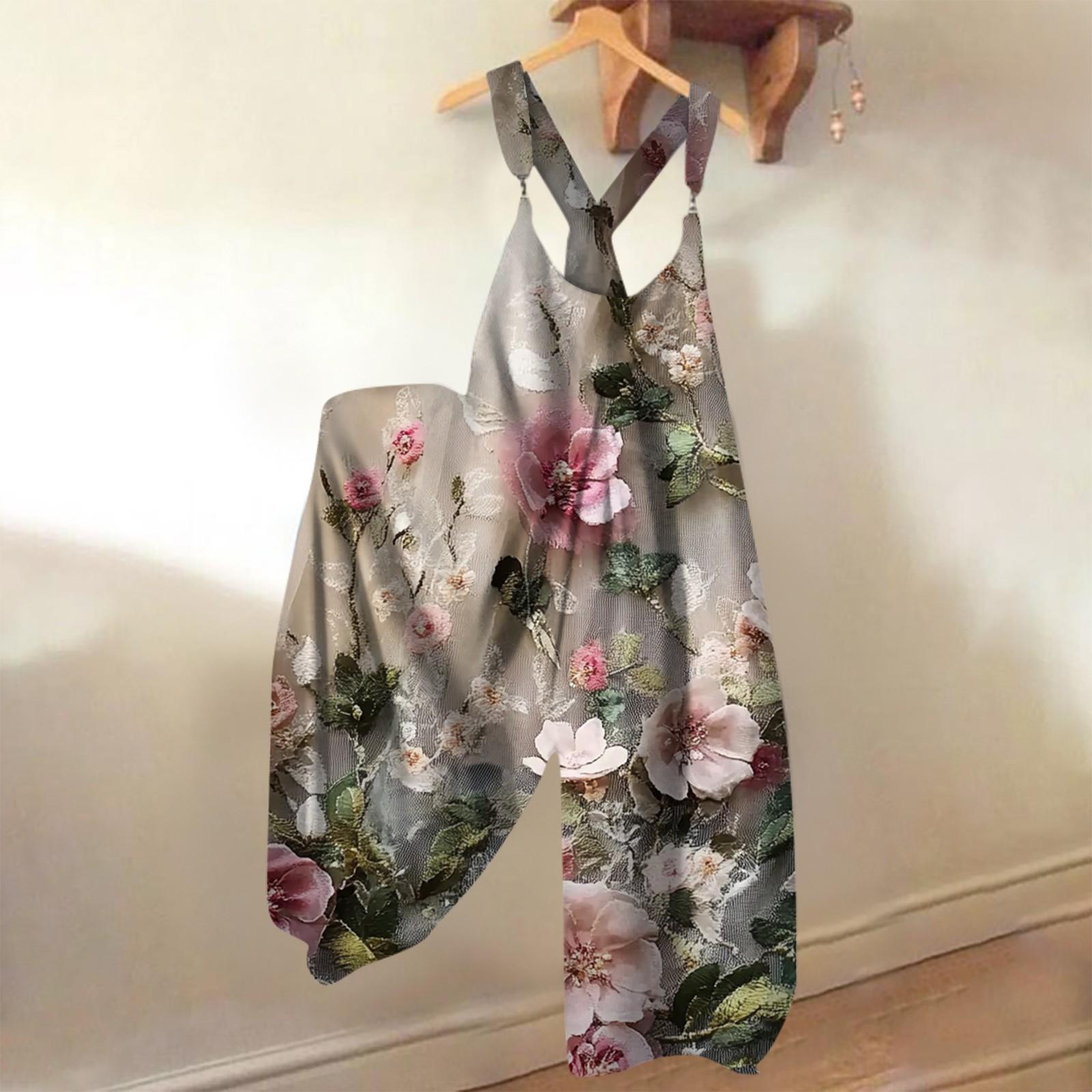 

Женский свободный повседневный цельный летний комбинезон с цветочным принтом XXL хаки