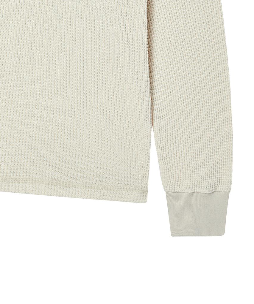 BEYOND CLOSET [Collection Line] Washed Cotton Waffle Henley Neck T-Shirt Ivory