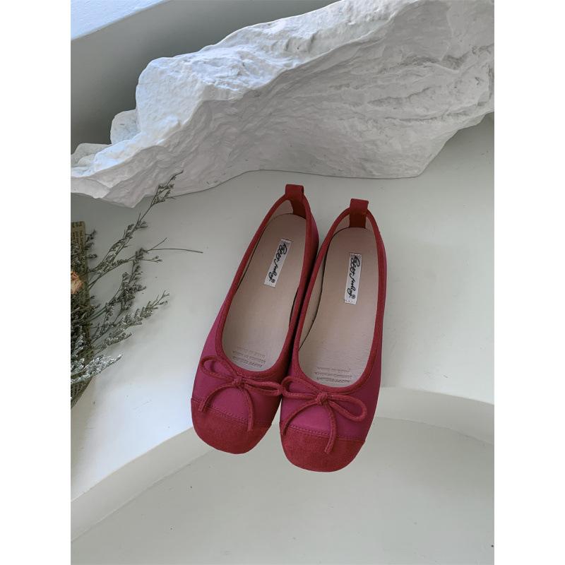 Spring 2025 new French evening wind single shoes light mouth bow soft flat bottom one pedal versatile ladyshoes women's shoes