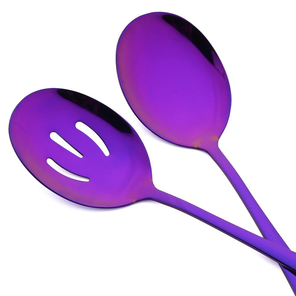 1Pc Purple Stainless Steel Dinnerware Cake Spatula Soup Spoon Colander Spoon Service Spoon Salad Fork Kitchen Accessories Tools