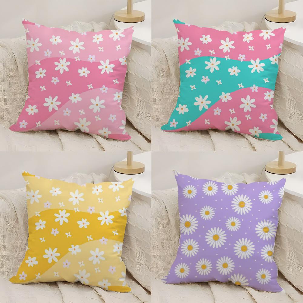 Colorful Daisies Cushion Cover Silky Short Plush DoubleSided Printed Pillow Case for Sofa All Seasons Home Decor Gift