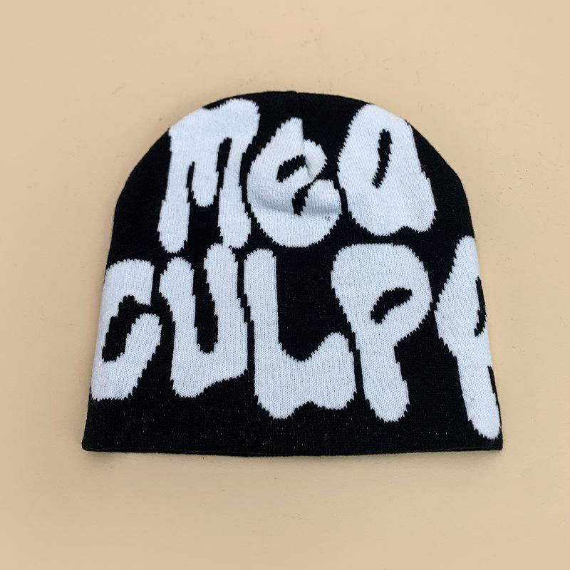 New European and American popular alphabet flame spider skull knitted hat men and women autumn and winter personality hip hop warm