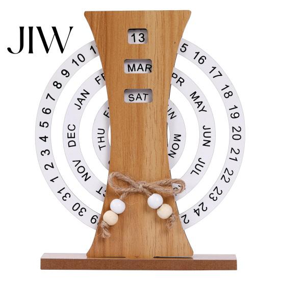 Wooden Perpetual Calendar Calendar, Manual Rotating Desk for Home Office Minimalist Wood Block Decor, Creative Natural Date Month Week Display Desktop