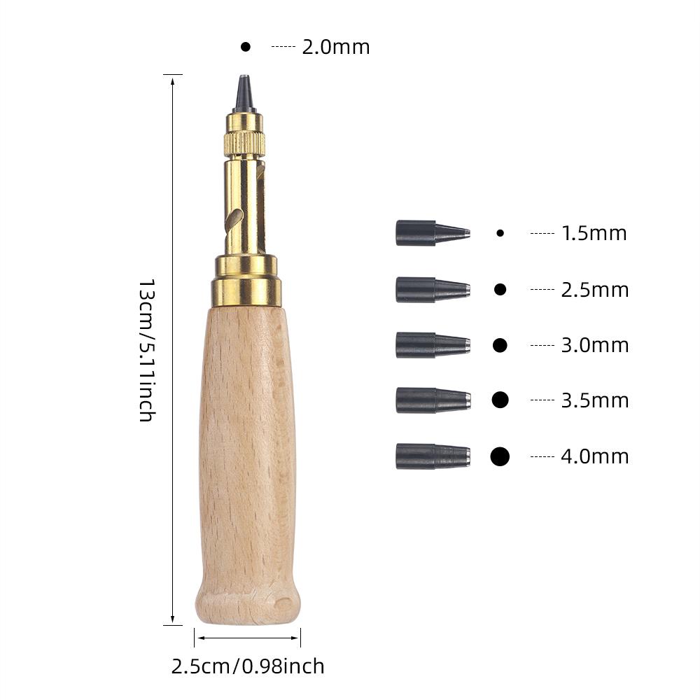 6-in-1 Leather Hole Punch Set, Manual Round Hole Punching Tool with Interchangeable Heads, DIY Leathercraft Stamping Tool