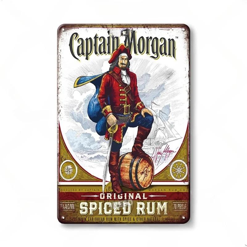 Vintage plechové cedule s rumem Captain Morgan, plakáty, nástěnná dekorace, retro kovová cedule, Havana Club, Bacardi, Kraken, plaketa, bar, kuchyně