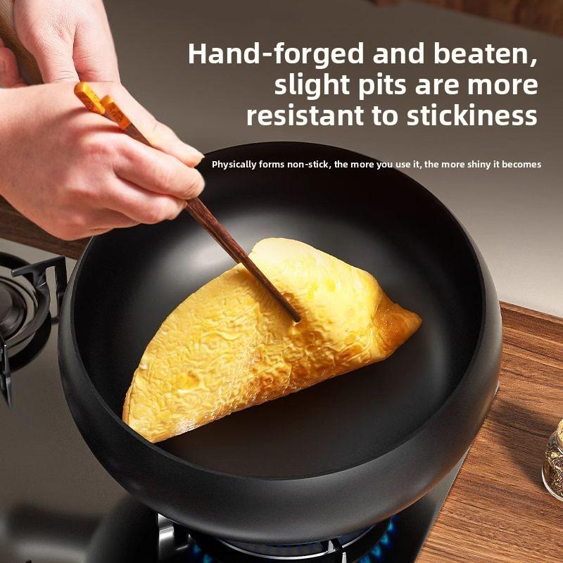 Handgefertigter großer Bauchtopf Authentischer Eisenkochtopf Traditioneller Milchkessel Haushalts-Wok Pfanne Ohne Beschichtung Flache Antihaftpfanne Bratpfanne