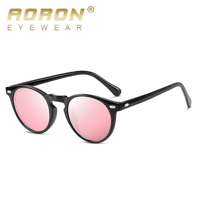 aoron Modische Sonnenbrille mit runden Gläsern und polarisiertem TR90-Rahmen, UV400-Schutz, Blendschutz für Männer und Frauen