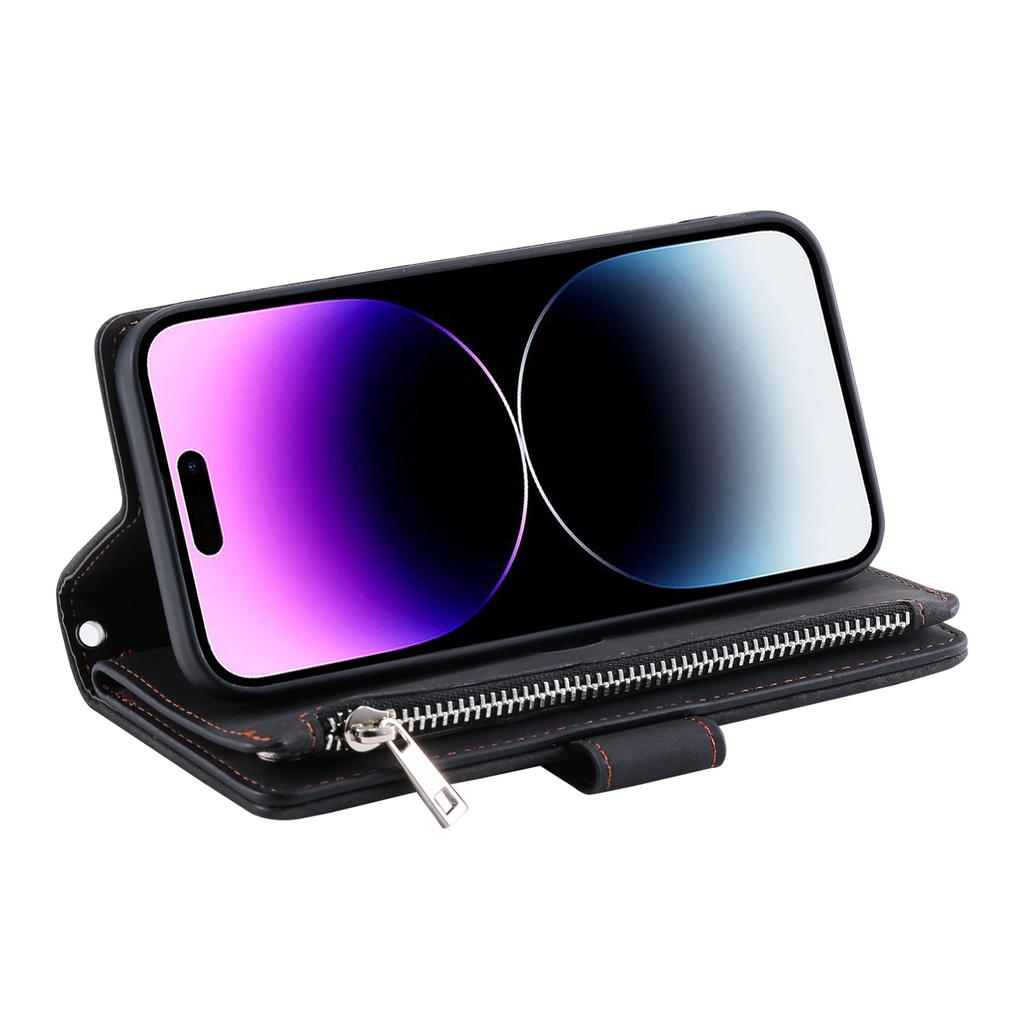 Style 005 For iPhone 16 Pro Zipper Wallet Case Rhombus Stitching Line PU Leather Phone Cover