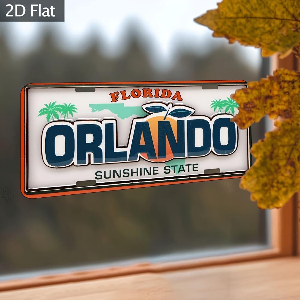 Aluminum Plaque Wall Decor - Retro Florida Orlando Sunshine State License Plate Design with Trees, Metal Sign for Farmhouse, G