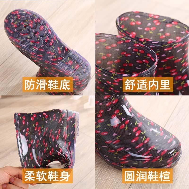 Fleece short rain shoes water shoes women wear waterproof rain boots non-slip shoes light car wash work water boots warm rubber shoes