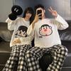 Couple's Long Sleeve Pajama Set for Women - Spring/Fall Style with Round Neck and Long Pants, Imitation Cotton Home Wear