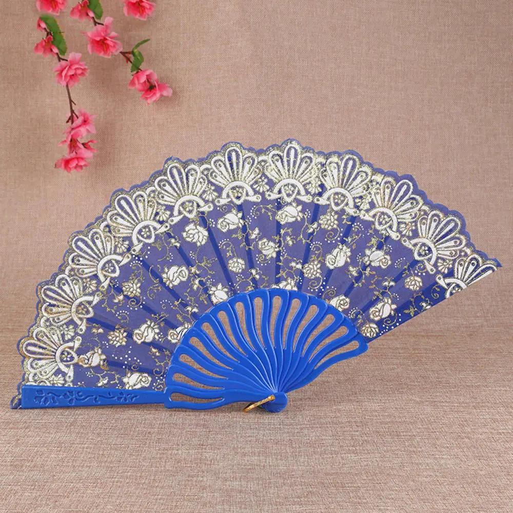 23 Colors Lace OR Cloth Spanish Fabric Silk Folding Hand Held Dance Fan Flower Party Wedding Prom Dancing Summer Fan Accessories