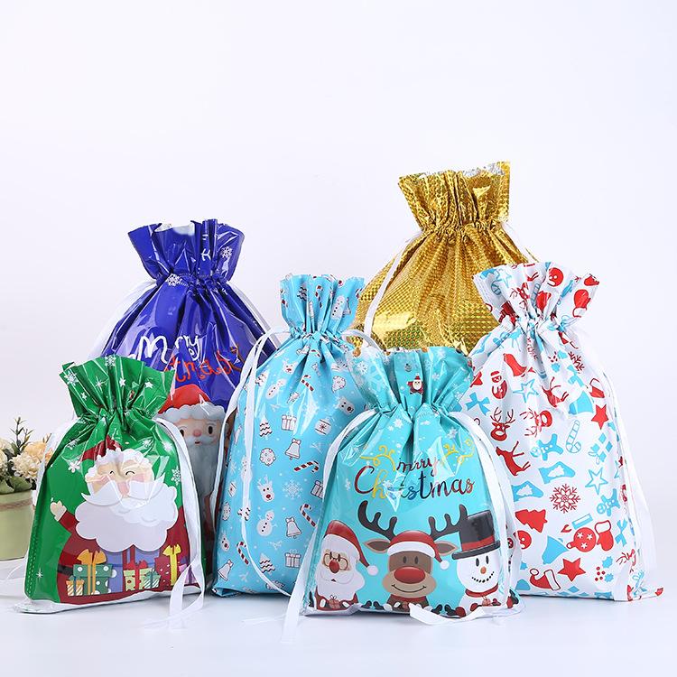 New Christmas Gift Packaging Bag Santa Claus Snowman Printed Drawstring Gift Bag Aluminum Foil Christmas Decoration Products