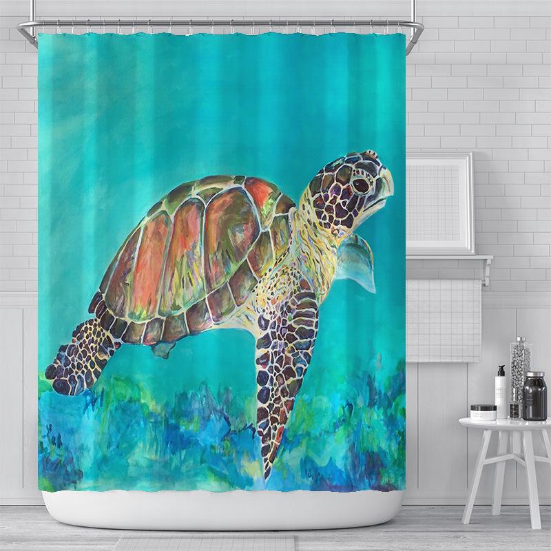 Seabed Animal Shower Curtain 3D Print Bathroom Waterproof Polyester Bath Curtain Sea Turtle Washable Bath Decor Curtains