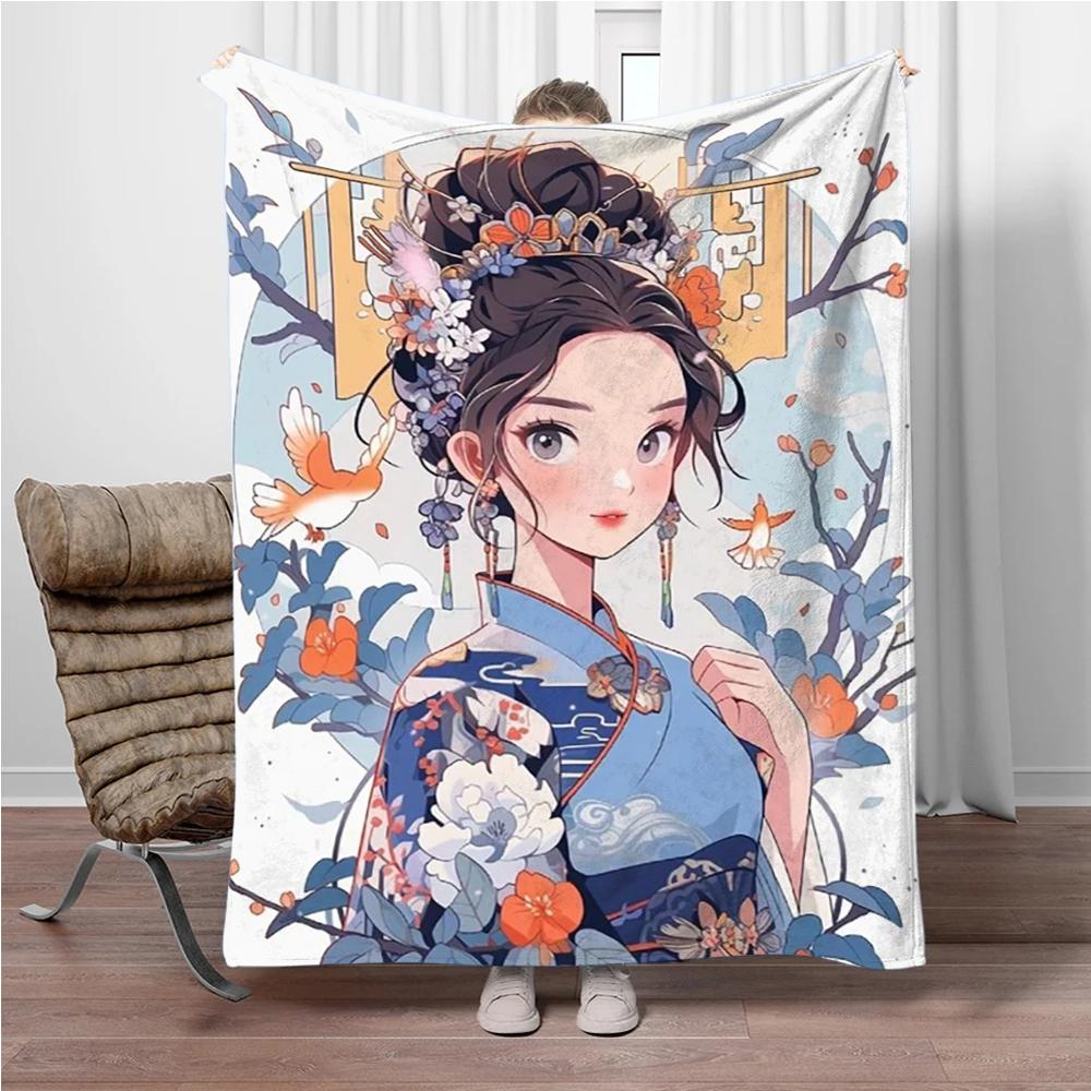 Chinese Ancient Style Girls Flannel Blanket Soft Keep Warm Throw Blanket Blanket For Sofa Bed Office Camping Travelling Gifts