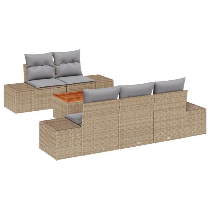 VidaXL Ensemble de Canapés de Jardin 6 pièces avec Coussins Beige Rattan Poly Acacia 3347896