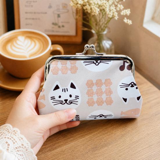 Cartoon Cat Coin Purse, Women Cute Kitten Change Purse, Kiss Lock Small Purse for Coins Cards Folded Cash