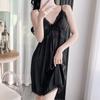 1011 spring, summer and autumn new ice silk sexy pajamas women's pure desire lace high waist and thin hanging skirt with chest pad nightgown