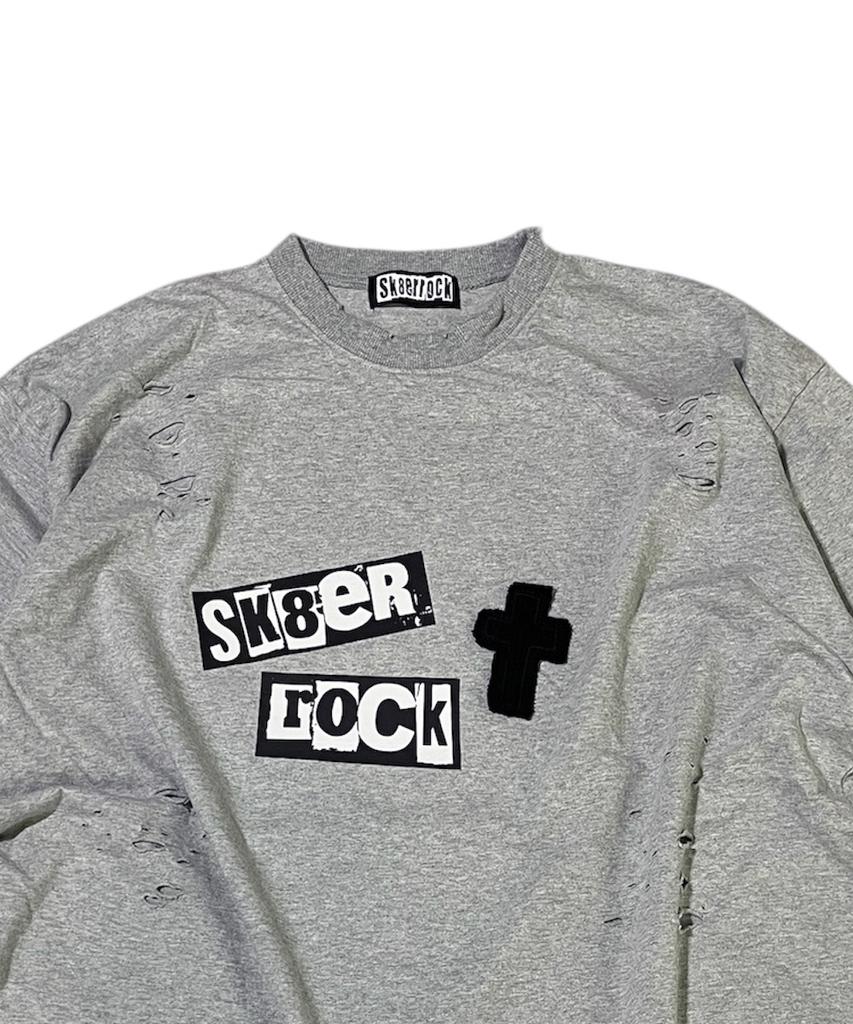 SK8ER ROCK Rock Cross Destroyed T-Shirt ((Melange Gray))