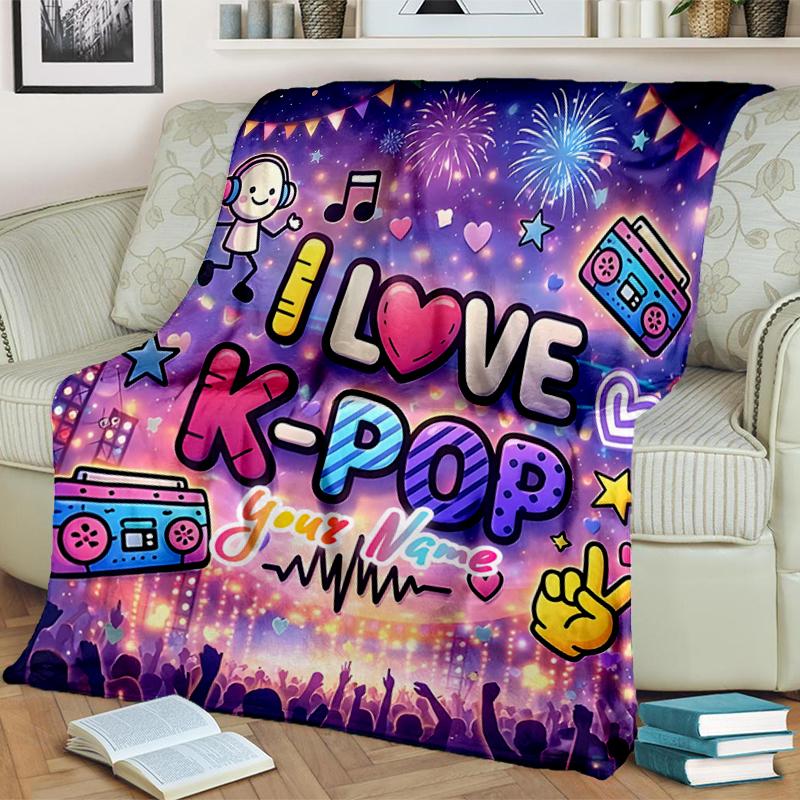 1PC Custom Name Love K-Pop Festival Outdooor Flannel Blankets Throw Blanket All-Season Throw Gift Bedspread for Couch, Bed, Camping Holiday Birthday G