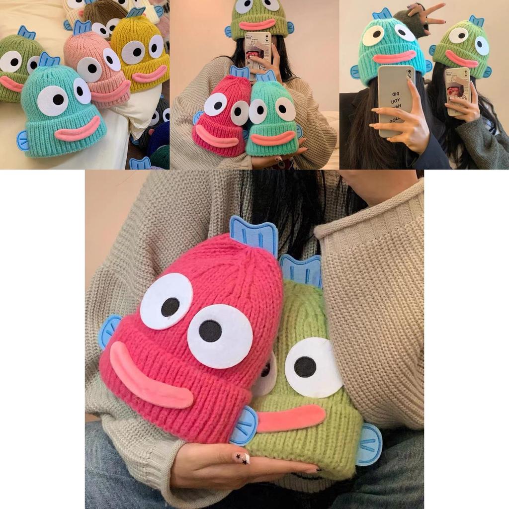 Lovely Funny Ugly Fish Hat Women Autumn Winter Thick Warm Ear Protection Knitted Wool Hat Student New Cold Hat