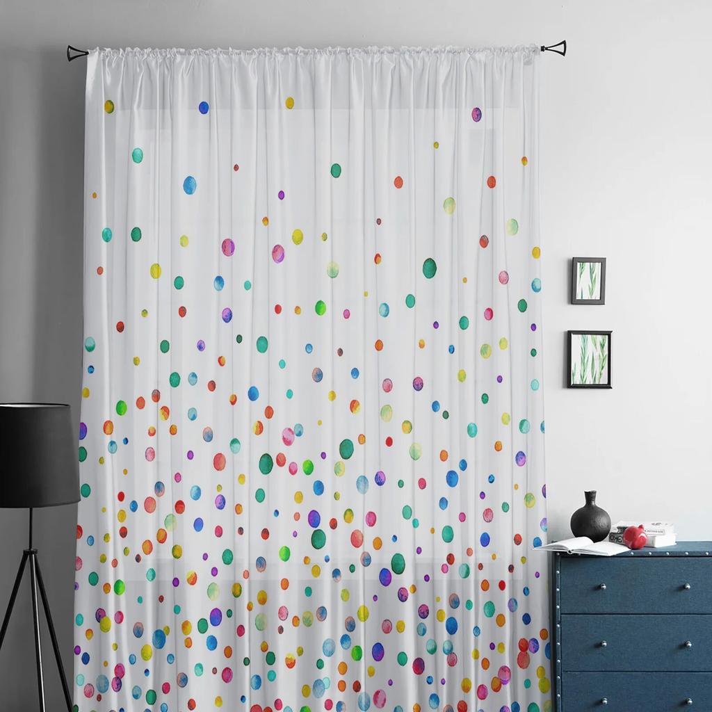 Polka Dots Watercolor Texture Curtain Tulle Decorative Sheer Curtains for Living Room Bedroom Kitchen Hotel Home Window Panels