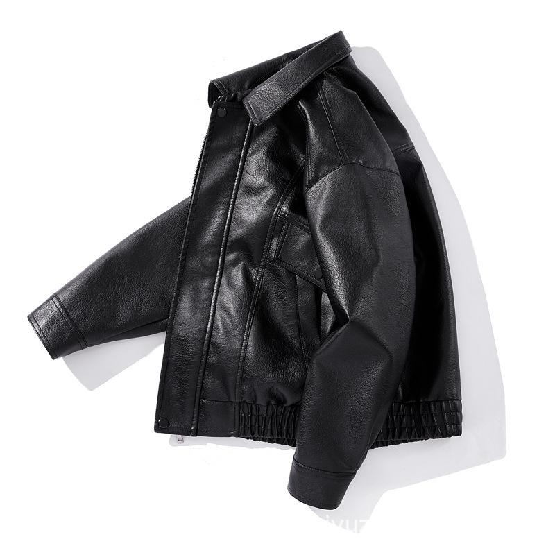 Men's leather jacket Spring and autumn Hong Kong style American retro lapel large size locomotive leather jacket Men's casual coat