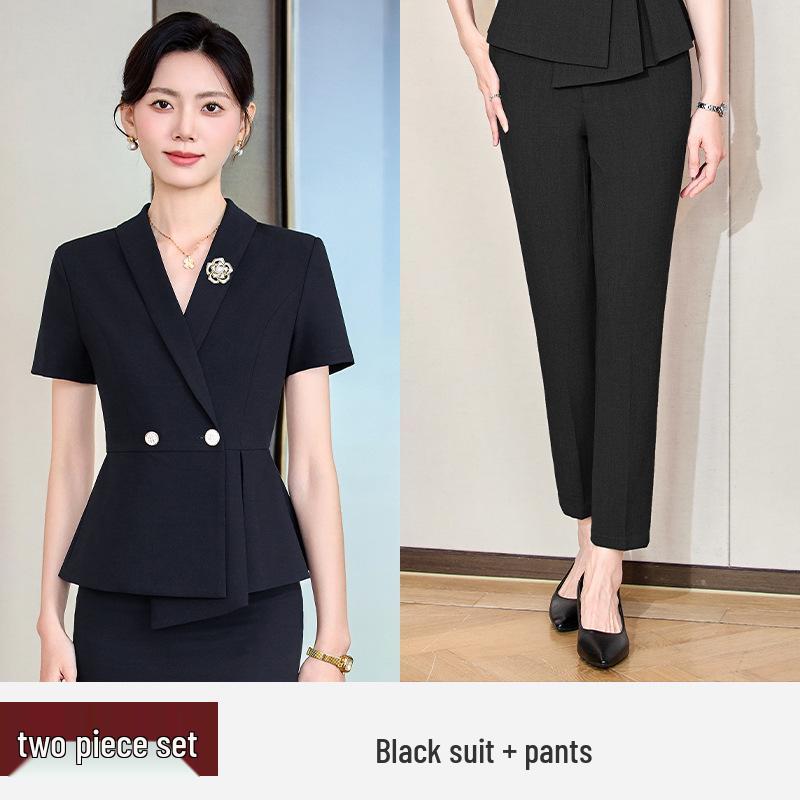Women's Professional Short Sleeve Summer Suit – Elegant Formal Wear for Manager, Secretary, Hotel Front Desk, and Reception Work.