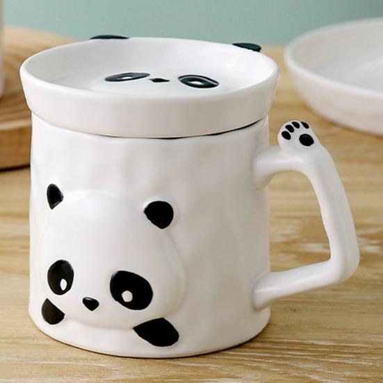 390ml Ceramic Mug Cartoon Panda Shape Large Capacity Ceramic Coffee Mug with Chinese Elements High Temperature Resistant Office Cup