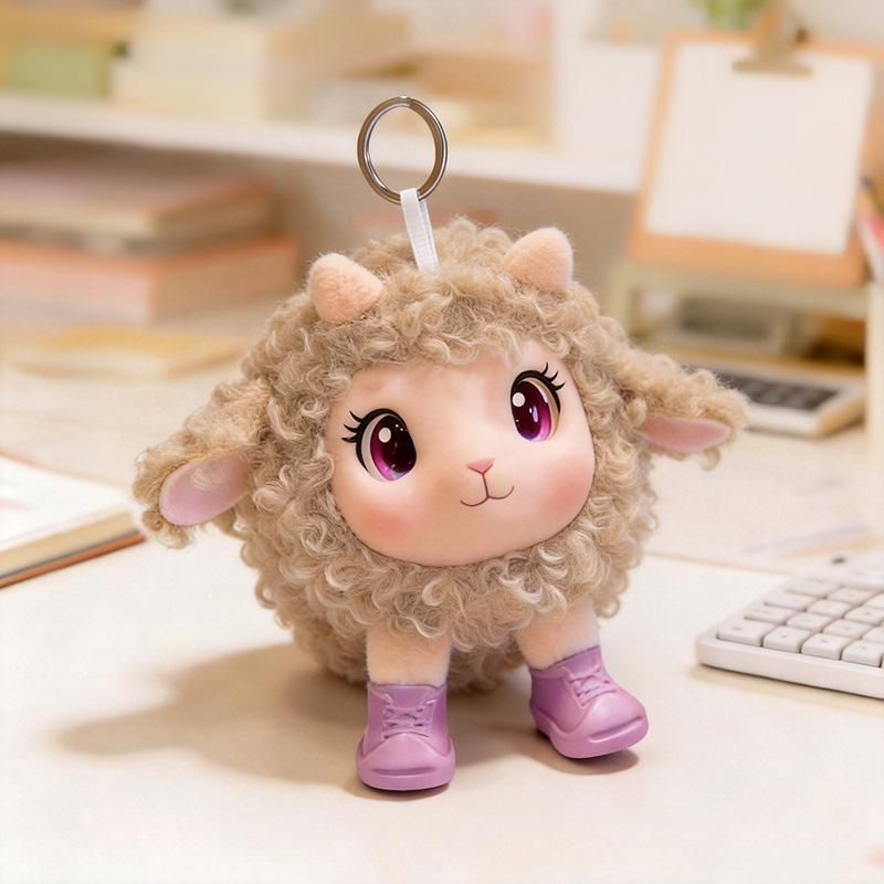 Adorable Silicone Little Sheep Plush Toy Pendant - Curly Wool Leather Face Bag Charm Doll