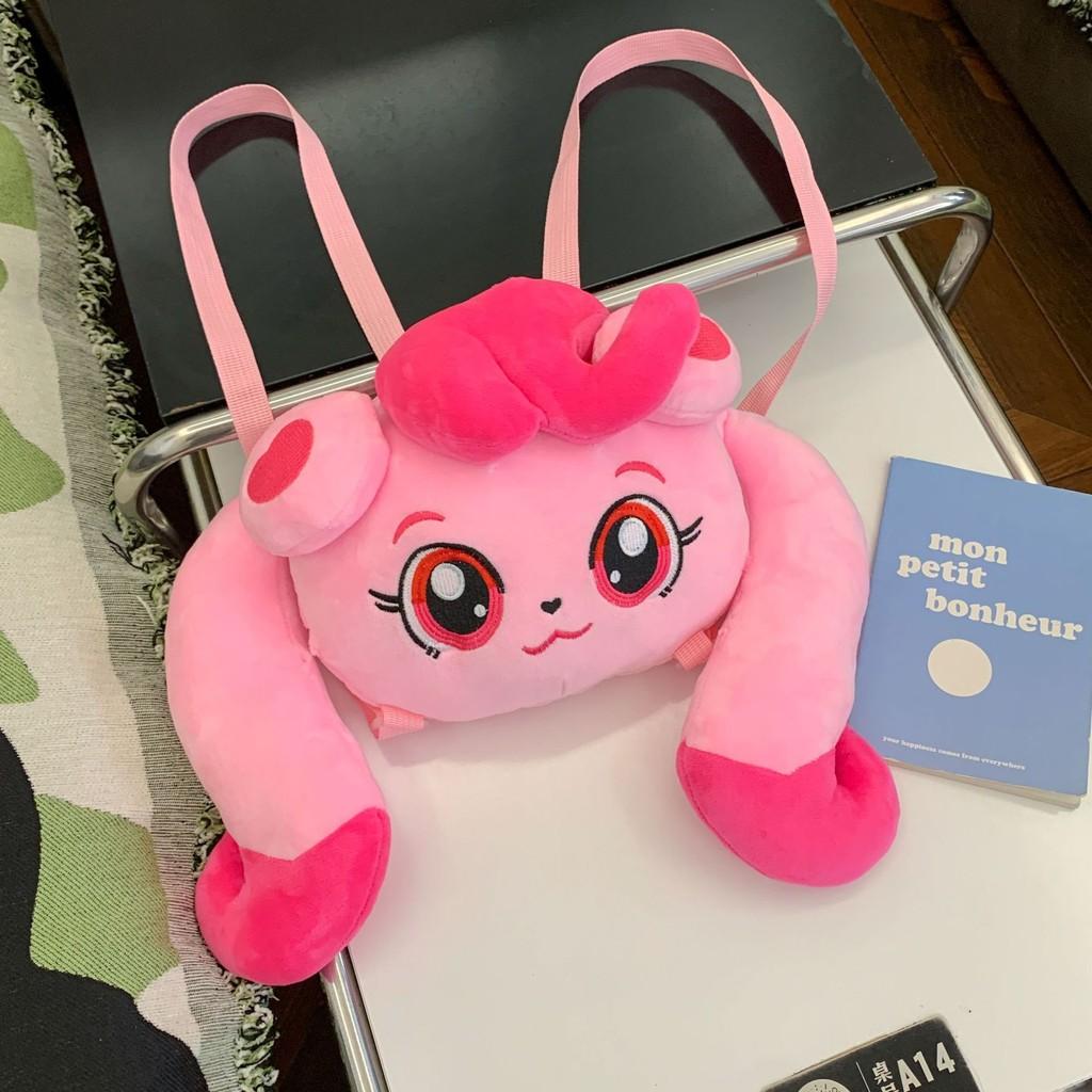

Pink Plush Pony Doll Backpack Top Handle Open Pocket Girls School Student Bags