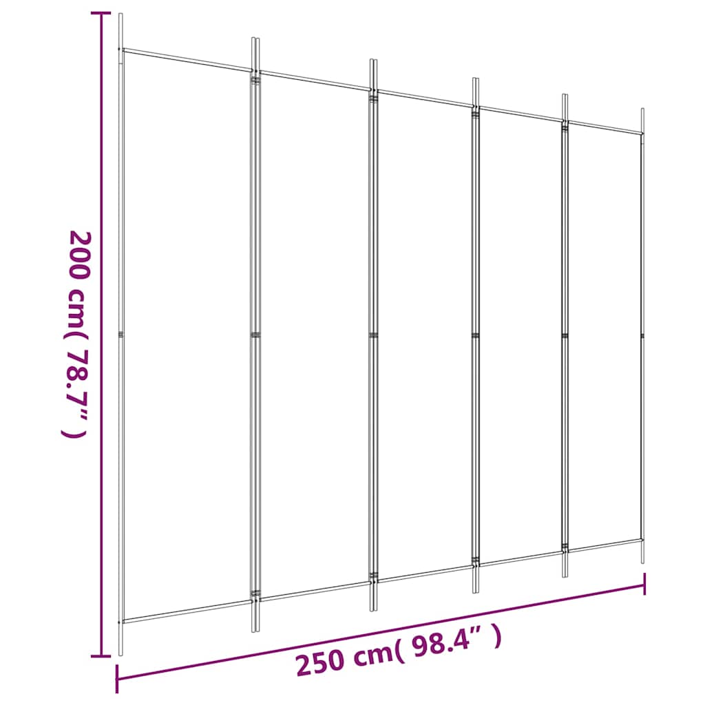 5 Piece Black Room Divider 250 X 200 Cm Fabric