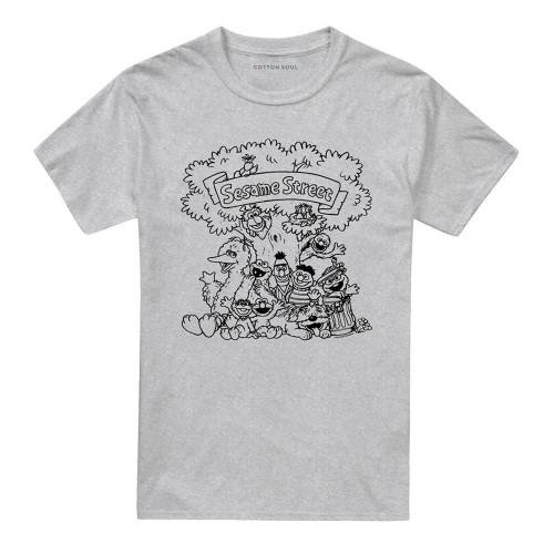 Sesame Street Unisex Adult Simple Street Group Shot Heather T-Shirt
